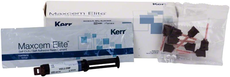 Maxcem Elite™ Refill in Automisch-Spritze mit Verpackung und Zubehör.