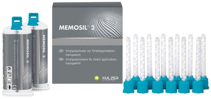 Memosil 2 Kartuschen 2x50ml mit Mischkanülen und Verpackung.