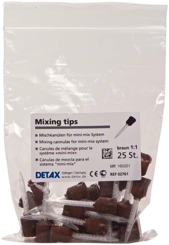 Mischkanülen Automix 2 braun 1:1 mini-mix in transparenter Verpackung.