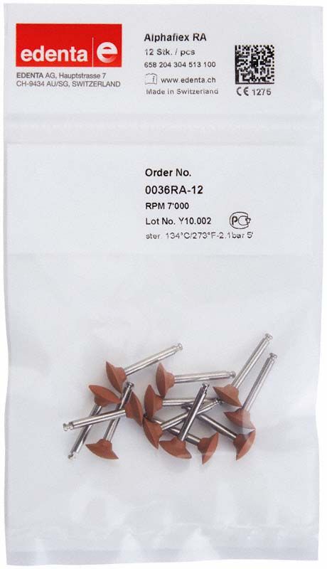 Alphaflex Polierer braun Scheiben für Dentaltechnik in Verpackung.