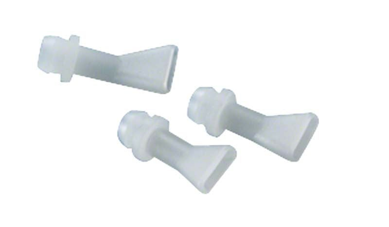 Weiße Konturierungsdüsen für dentalen Mischkanülen-Einsatz.