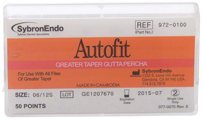 Autofit Guttaperchaspitzen-Verpackung mit 50 Spitzen für Wurzelkanalfüllung.