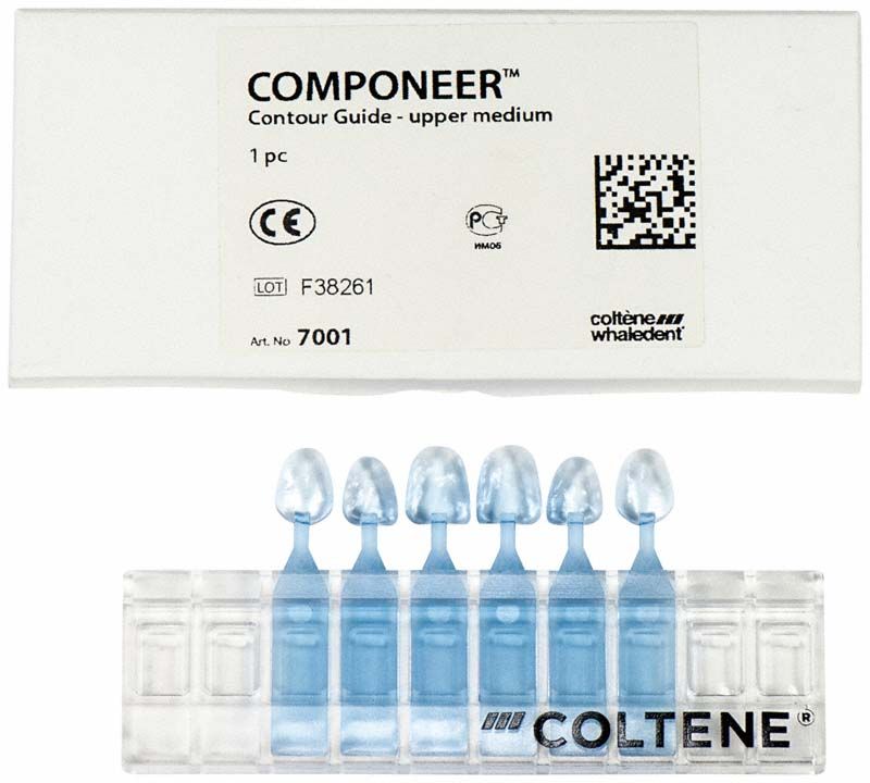 Componeer Contour Guide OK M mit blauen Kunststoffzähnen in Halterung.