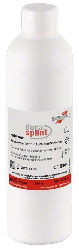 DURASPLINT® Polymer 200g Flasche für zahnmedizinische Anwendungen.