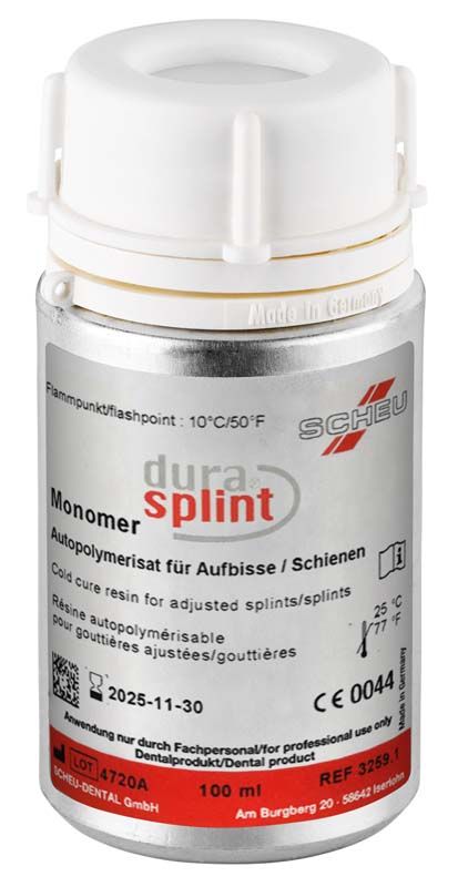 DURASPLINT® Monomer 100ml Flasche für zahnmedizinische Anwendungen.