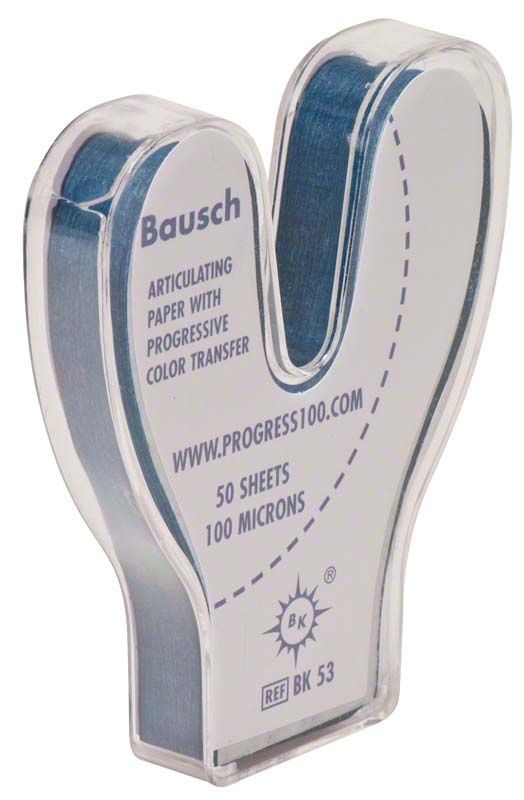 Bausch Progress 100 Artikulationspapier in Hufeisenform, 100 Mikrometer, blau.