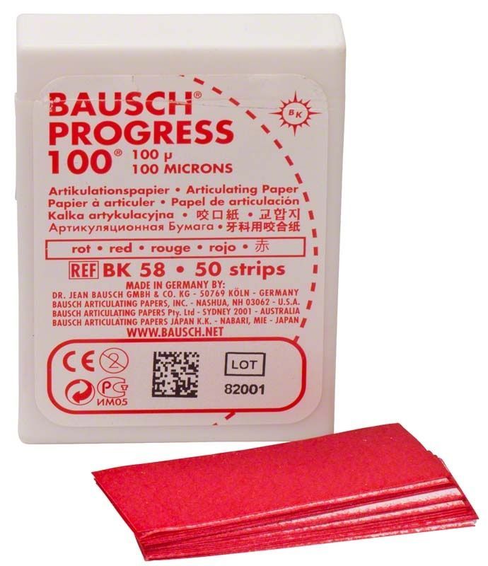 Bausch Progress 100 Artikulationspapier in roter Streifenpackung.