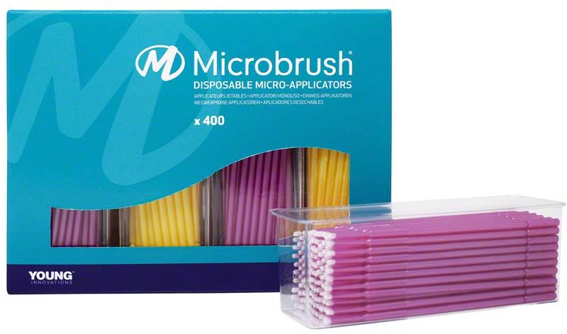 Microbrush Plus Applikatoren, 400er Packung, sortiert in Lila und Gelb.