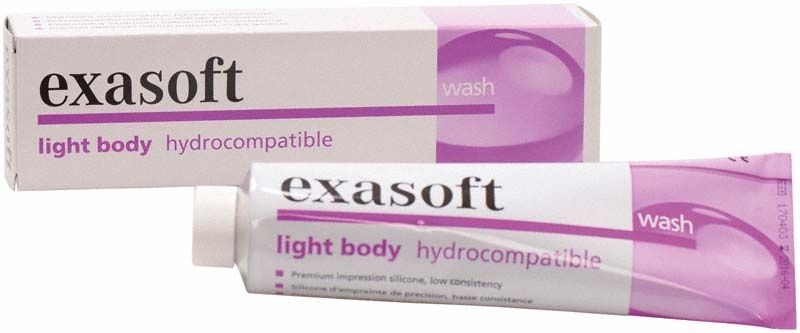 Exasoft wash, lila Verpackung mit Produktnamen und Beschreibung.