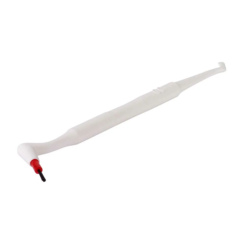 Applikationstip-Halter aus Polypropylen in weißer Farbe mit rotem Einsatz.
