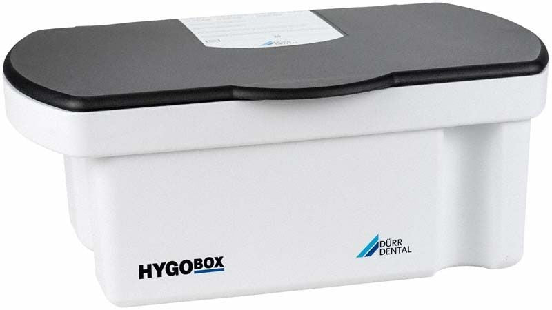 Hygobox komplett mit anthrazitfarbenem Deckel und gelbem Siebeinsatz.