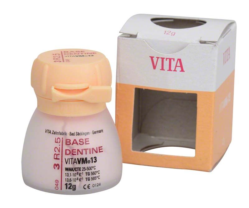 VM13 3D Base Dentin 12g, Verpackung und Flasche mit Aufschrift.