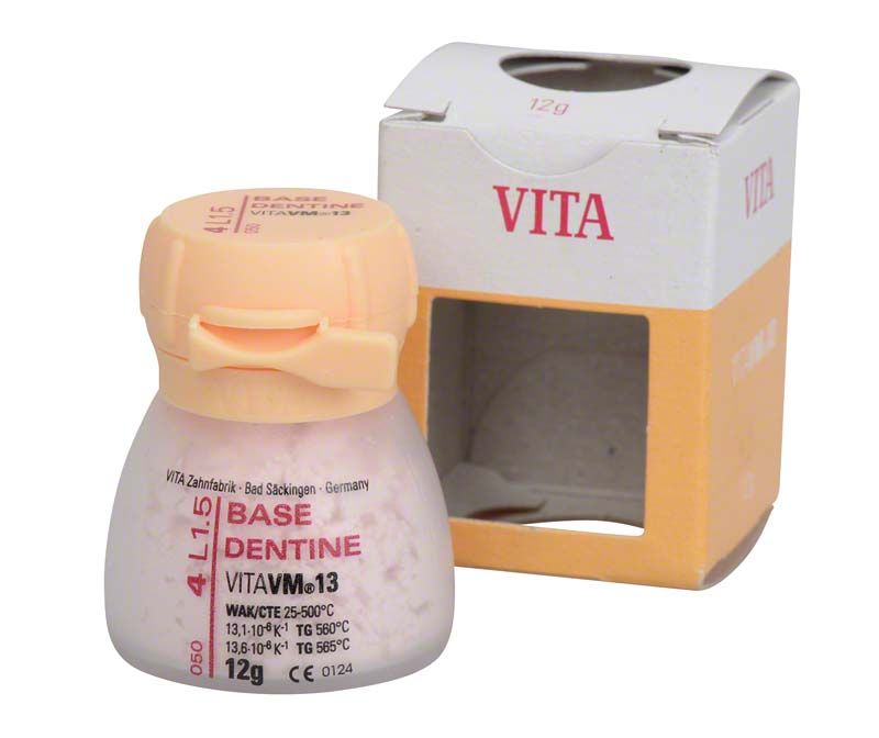 VITA VM13 Verblendkeramik Base Dentin 12g Packung mit geöffneter Box.