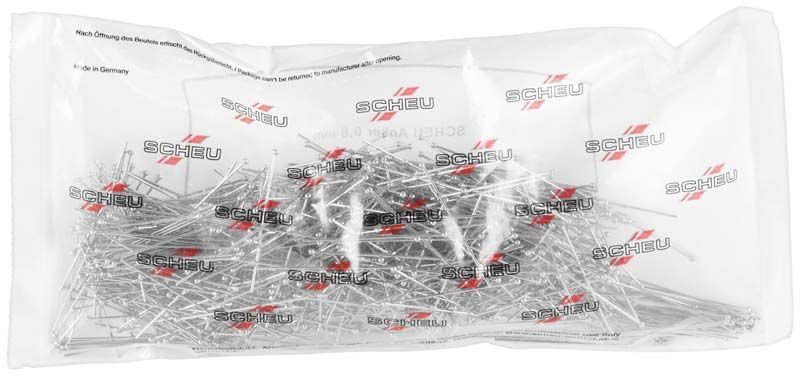 Transparente Verpackung mit 1000 SCHEU-Edelstahlankern, Durchmesser 0,8mm.