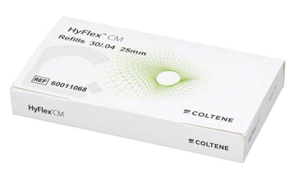 HyFlex™ CM NiTi-Feilenverpackung mit Refills 30/04 25mm auf weißem Hintergrund.