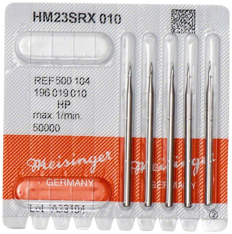 Hartmetallbohrer 23SRX 010 HP in Blisterverpackung mit fünf Bohrern.