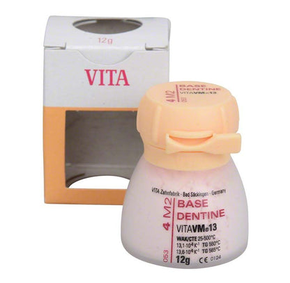 Keramikpulverflasche VITA VM13 Base Dentin 4M2, 12g, vor Verpackung.