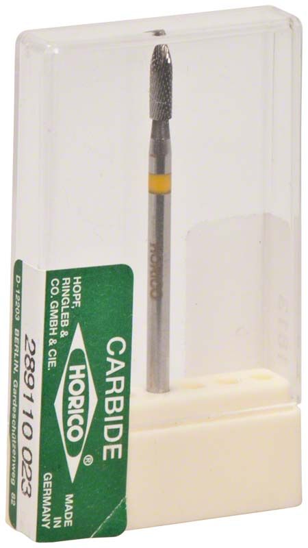 Hartmetallfräser mit Kreuzverzahnung in transparenter Verpackung.