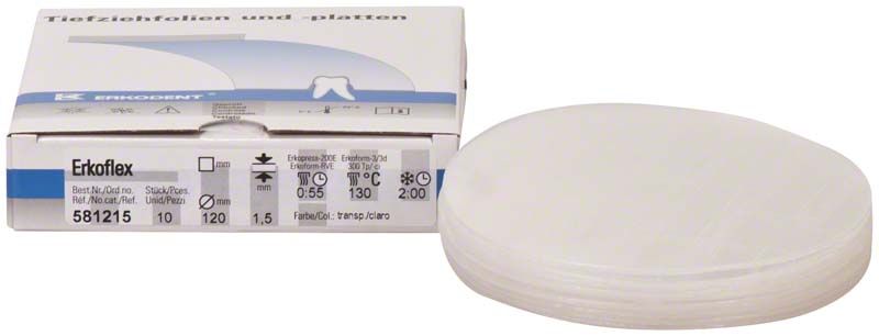 Erkoflex Tiefziehfolie Ø120mm x 1,5mm, 10 Stück, transparente Verpackung