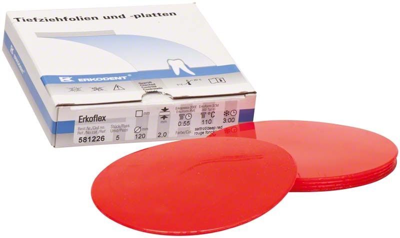Erkoflex-Folien 2,0 mm in sattrot mit Verpackung.