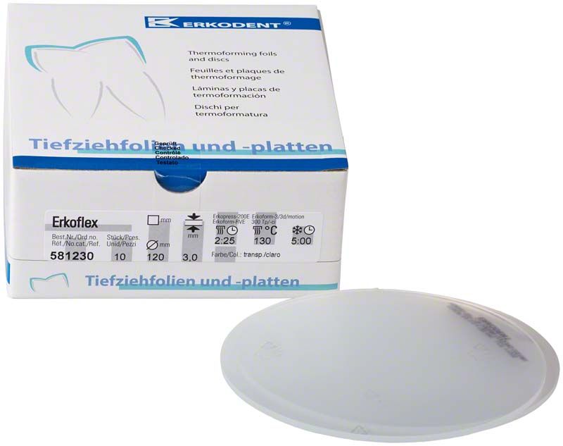 Erkoflex Thermoplastische Tiefziehfolie Ø120mm x 3,0mm, transparent.