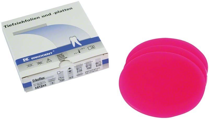 Erkoflex-Folie in grellpink, 4,0 mm, neben Verpackung.