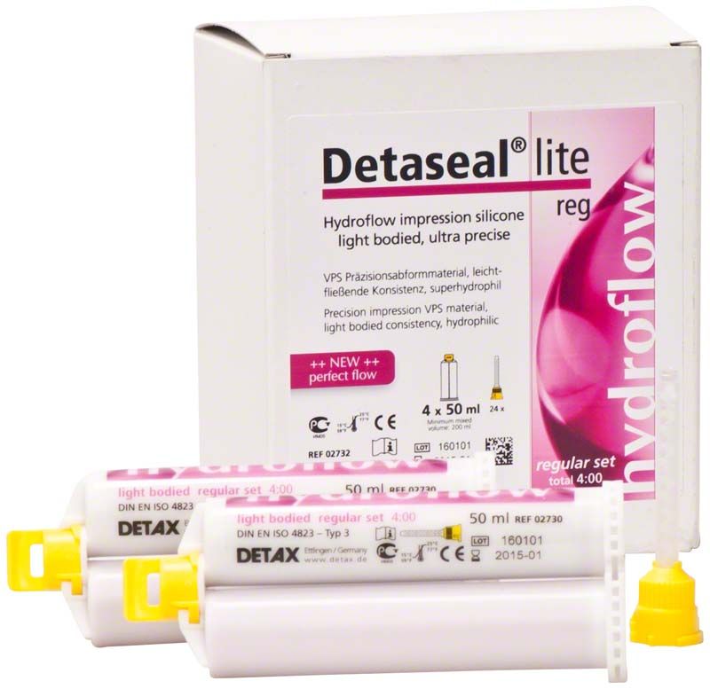Detaseal hydroflow lite Kartuschen 4 x 50ml vor Verpackung.