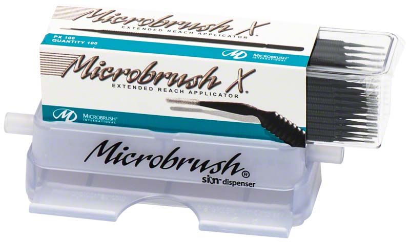 Microbrush X Applikatoren im transparenten Spender mit 100 Einwegpinseln.