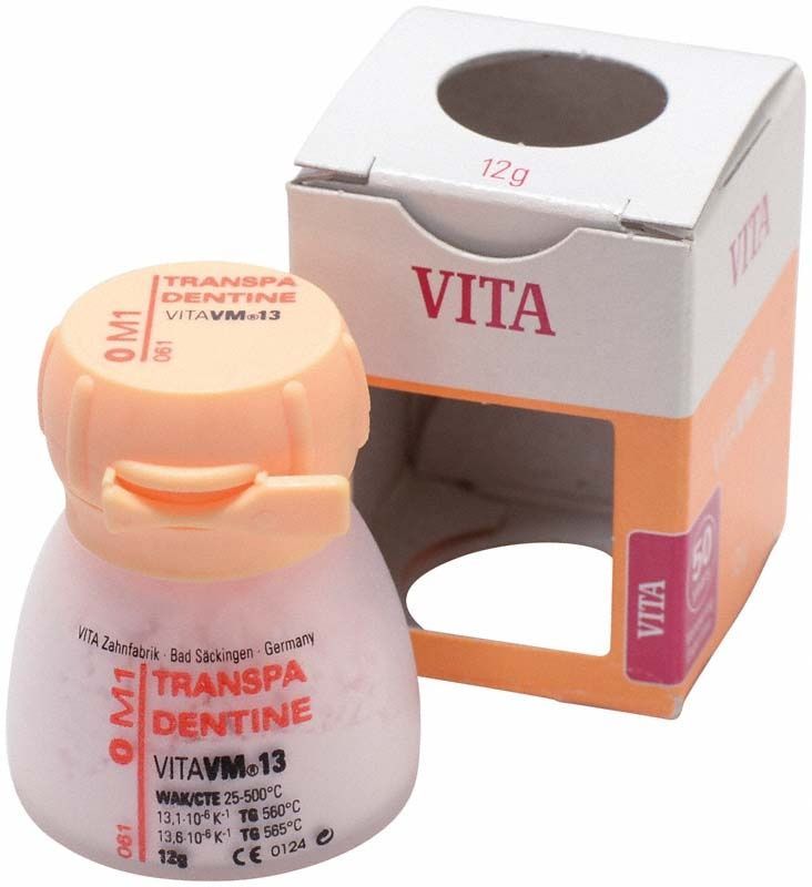 Transparente Dentinpulver-Packung VM13 0M1, 12g mit Verpackung.