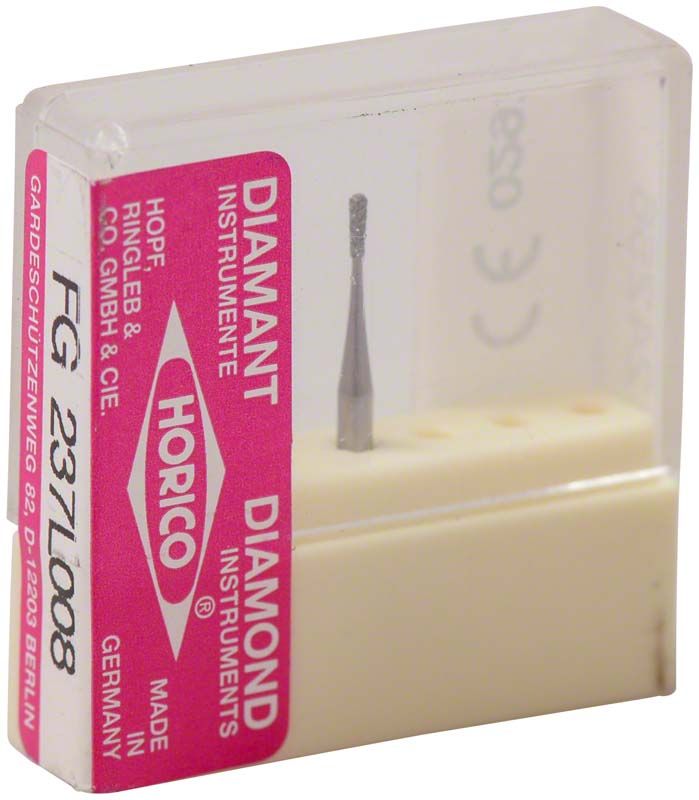 Dentalbohrer Diamant FG 237L 008 in Kunststoffverpackung.