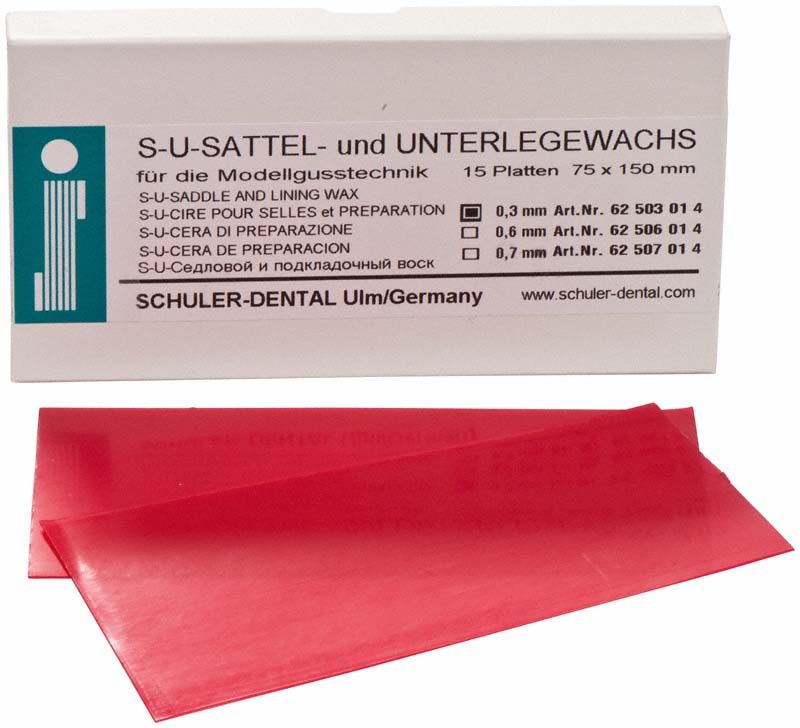 S-U-Sattel- und Unterlegewachs, rote Wachsstreifen vor Verpackung.