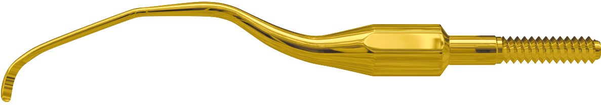 Einschraubbare Kürettenspitze für parodontale Reinigung, goldfarben.