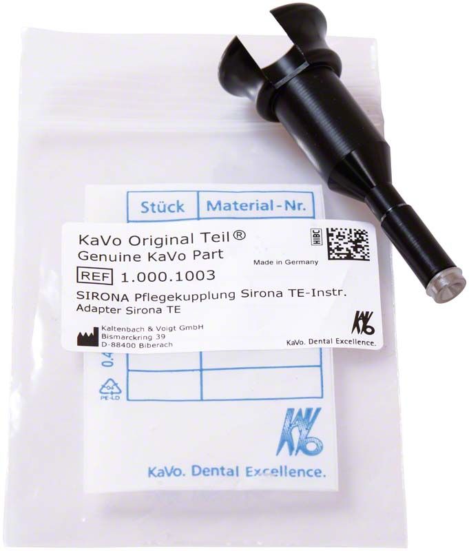 Pflegekupplung Sirona TE-Instrumente von KaVo auf Verpackung.
