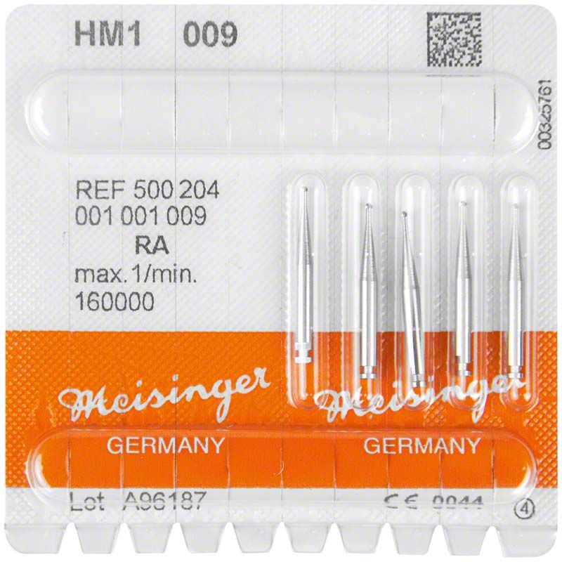 Hartmetallbohrer HM 1 009 RA in Kunststoffverpackung mit fünf Bohrern.