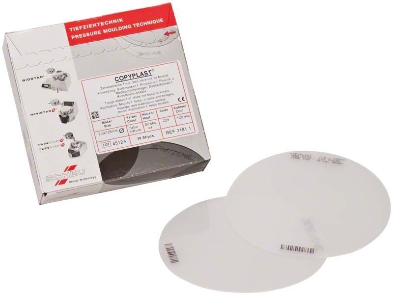 COPYPLAST® Tiefziehfolienpackung mit zwei opaken Folien auf weißem Hintergrund.