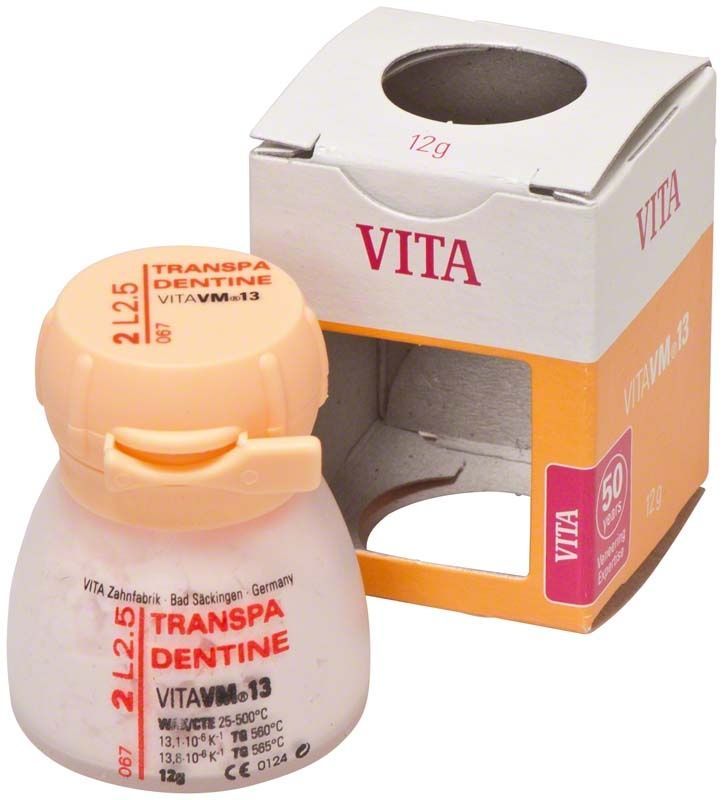 Transpa Dentin VM13 2L2.5, 12g Dose mit Verpackung.