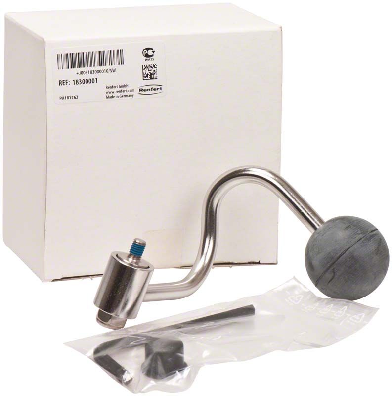 Vibrax Vibrationskugel mit Verpackung und Zubehörteilen auf weißem Hintergrund.