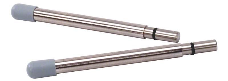 Zwei silberne Kippstützen mit grauen Endkappen.