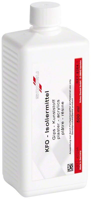 KFO-Isoliermittel-Flasche mit rotem Etikett und 500 ml Inhalt.