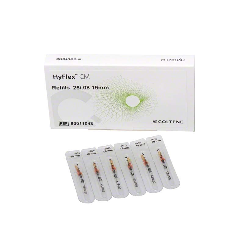 HyFlex™ CM NiTi-Feilen in Blisterverpackung vor Produktkarton.