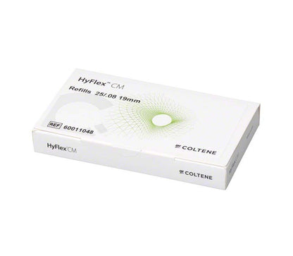 HyFlex™ CM NiTi-Feilen 19mm Verpackung mit grünen grafischen Elementen.