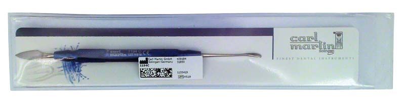 Doppelendiges blaues Modellierinstrument für Dentalarbeiten in Verpackung.