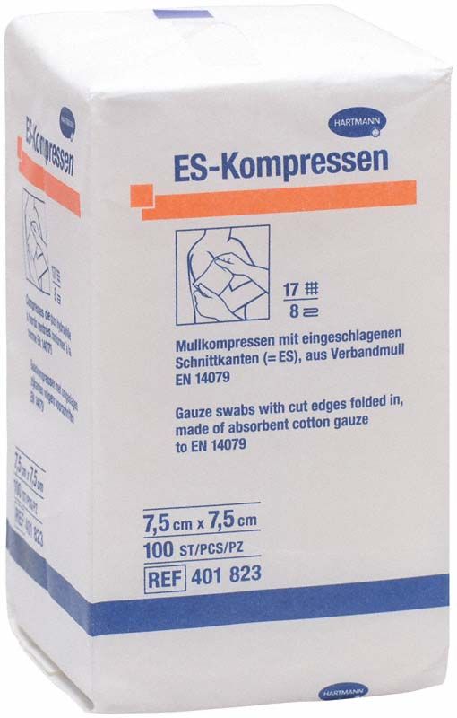 Verpackung ES-Kompressen unsteril 7,5 x 7,5 cm von Hartmann.