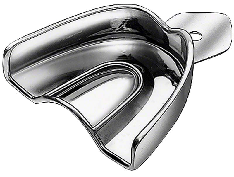 Hochwertiger ungelochter Abdrucklöffel aus Edelstahl für Oberkiefer.