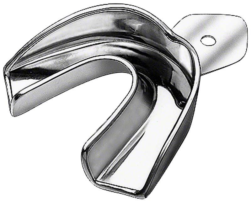 Hochwertiger ungelochter Abdrucklöffel aus Edelstahl für Unterkiefer.