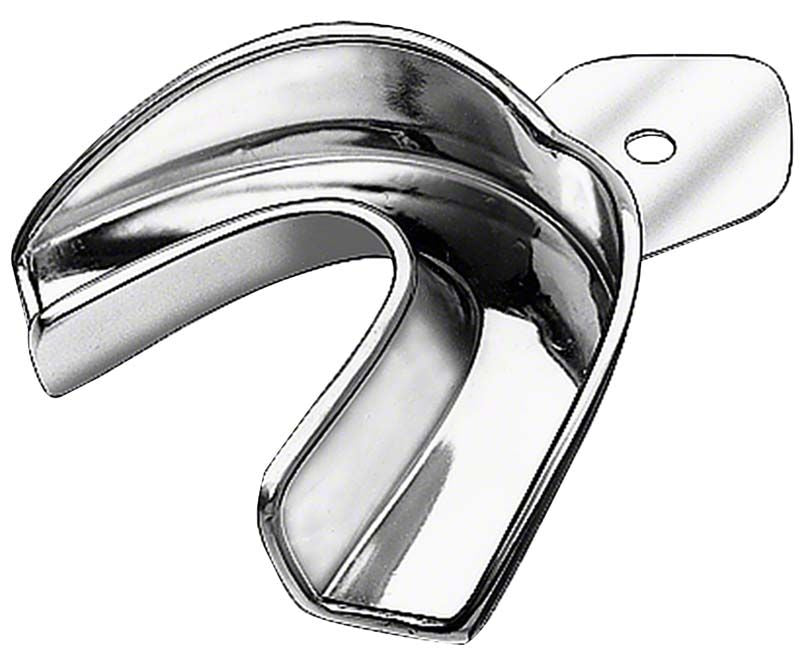 Abdrucklöffel ERGOLOCK aus Edelstahl für Unterkiefer ohne Perforationen.