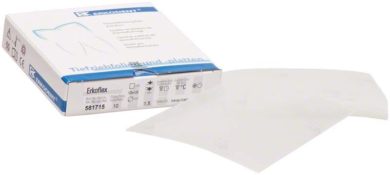 Erkoflex Tiefziehmaterial in Verpackung mit sichtbarer Folie.