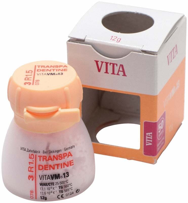 Transparente Dentinmasse VM13 3D Transpa Dentin 12g 3R1.5 mit Verpackung.