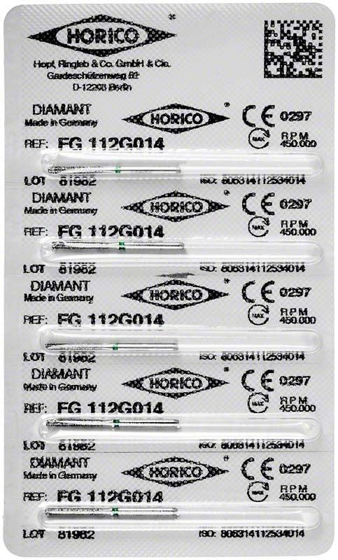 Blisterverpackung mit Diamant FG 112G 014 dentalen Schleifern.