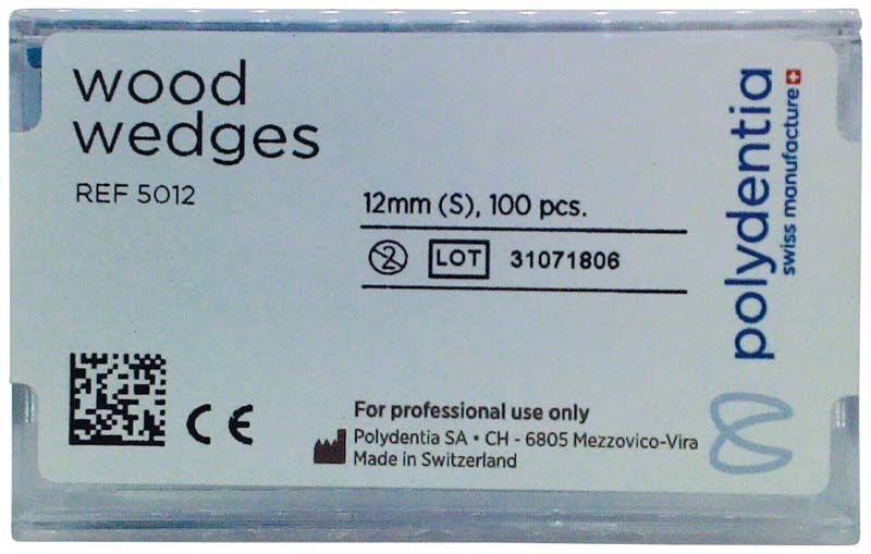 Interdentalkeile aus Ahornholz, 12mm, 100 Stück, in blauer Verpackung.